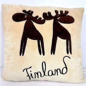 Cushion cream with Moose & Finland embroidery, accent pillow, neutral cottage